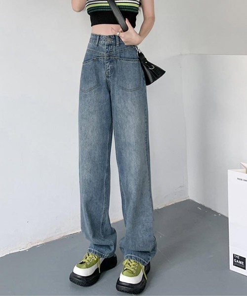 urge:(アージコロン )の「【URGE:】ハイウエスト ストレート ワイド デニムパンツ(デニムパンツ・レディース・ブルー・SMALL/MEDIUM/LARGE/X-LARGE)」の3枚目の写真
