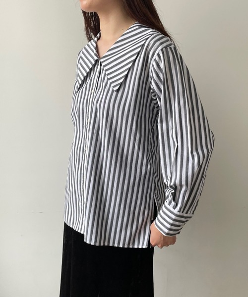 LOWRYS FARM（ローリーズファーム）の「ＢＩＧカラーブラウスロングスリーブ　177860（シャツ/ブラウス・レディース・ホワイト/ベージュ/その他/その他1/その他2/ブラウン・FREE）」の6枚目の写真