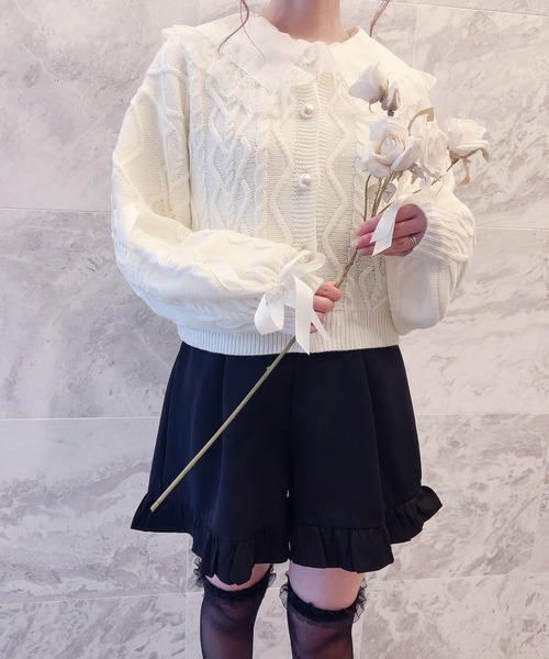 【まめ…5月１日迄】 エレガント】Mame マメ ホワイト レース ニット カーディガン MA