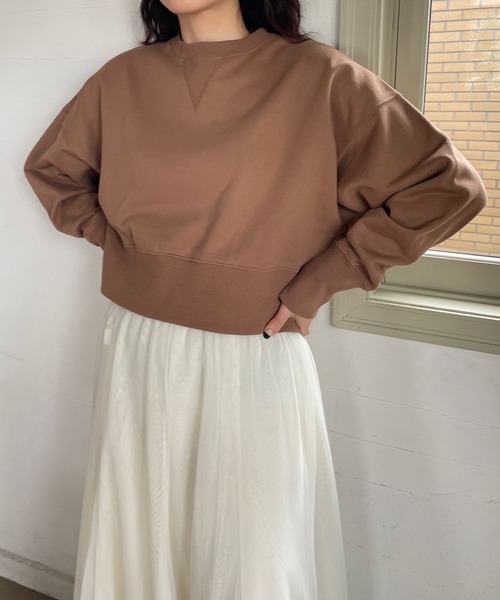 LOWRYS FARM(ローリーズファーム)の「ウラケショートプルオーバーロングスリーブ 188158(スウェット・レディース・ブルー/ホワイト/ブラウン・FREE)」の1枚目の写真