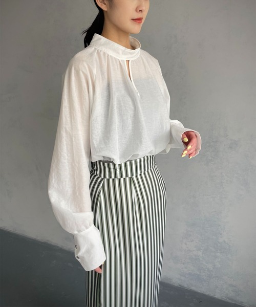 &g'aime（アンジェム）の「【&g’aime】シアーボリュームブラウス（シャツ/ブラウス・レディース・ブラック/ベージュ/ホワイト・FREE）」の4枚目の写真