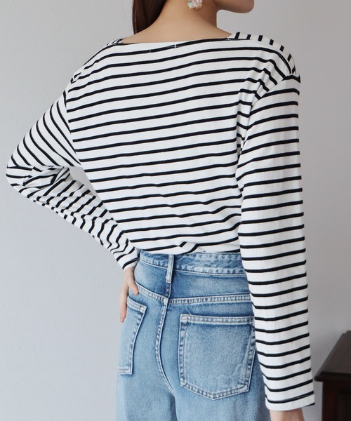 BLUEEAST（ブルーイースト）の「スクエアネックボーダーロンT（Tシャツ/カットソー・レディース・ホワイト/ベージュ/ネイビー/レッド・MEDIUM）」の13枚目の写真