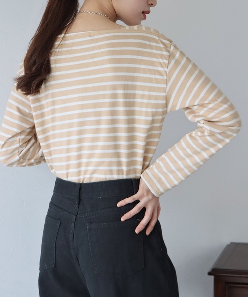 BLUEEAST（ブルーイースト）の「スクエアネックボーダーロンT（Tシャツ/カットソー・レディース・ホワイト/ベージュ/ネイビー/レッド・MEDIUM）」の19枚目の写真