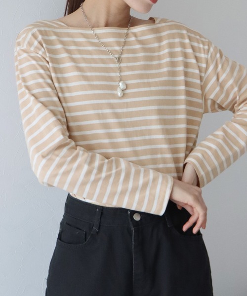 BLUEEAST（ブルーイースト）の「スクエアネックボーダーロンT（Tシャツ/カットソー・レディース・ホワイト/ベージュ/ネイビー/レッド・MEDIUM）」の16枚目の写真