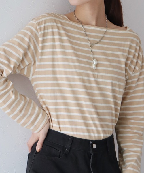 BLUEEAST（ブルーイースト）の「スクエアネックボーダーロンT（Tシャツ/カットソー・レディース・ホワイト/ベージュ/ネイビー/レッド・MEDIUM）」の17枚目の写真