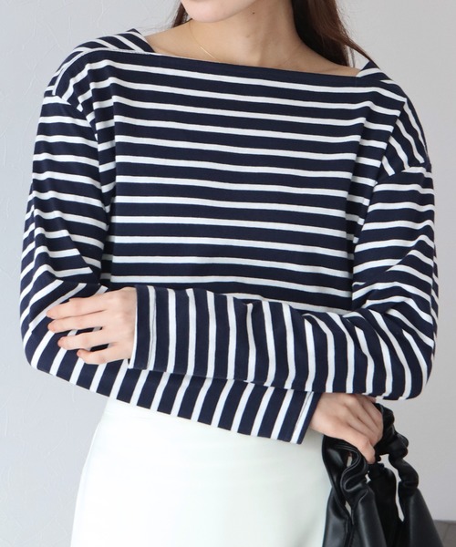 BLUEEAST（ブルーイースト）の「スクエアネックボーダーロンT（Tシャツ/カットソー・レディース・ホワイト/ベージュ/ネイビー/レッド・MEDIUM）」の21枚目の写真