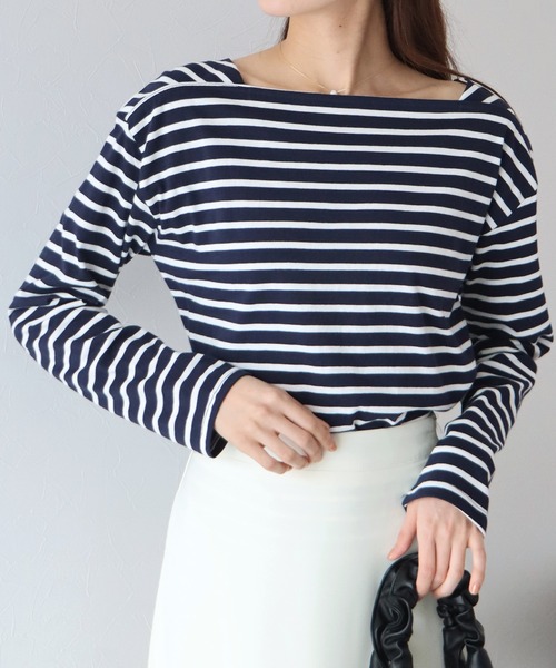 BLUEEAST（ブルーイースト）の「スクエアネックボーダーロンT（Tシャツ/カットソー・レディース・ホワイト/ベージュ/ネイビー/レッド・MEDIUM）」の22枚目の写真