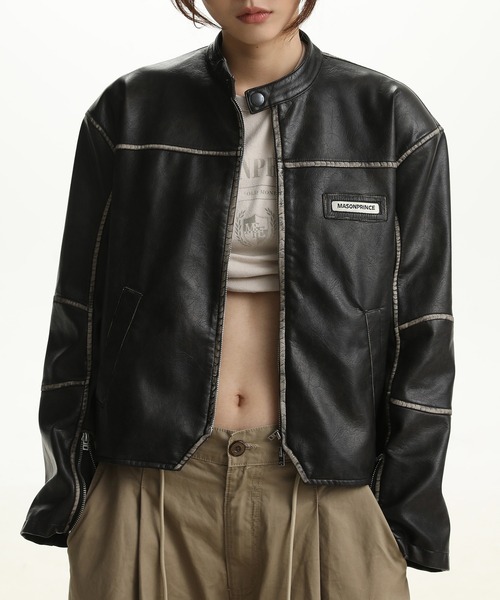 MASONPRINCE（メイソンプリンス）の「ダブルZIP ショート丈シングルライダースJKT PY4012【MASONPRINCE】（ライダースジャケット・メンズ・ブラック・S/M/L/XL）」の14枚目の写真