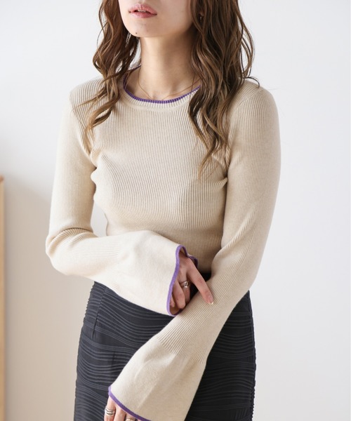 SUGAR BISKET(シュガービスケット)の「フレアスリーブリブトップス(ニット/セーター・レディース・ホワイト/ブラック/ベージュ/ベージュ系その他/グレー・フリー)」の13枚目の写真