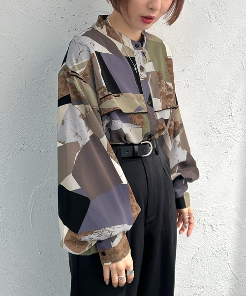 apres jour mignon(アプレジュールミニョン)の「バンドカラーアソート柄シャツ【ZOZOTOWN限定アイテム】(シャツ/ブラウス・レディース・ブラウン系その他/パープル系その他/グリーン系その他/ブルー系その他・フリー/X-LARGE)」の7枚目の写真