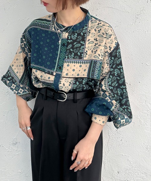 apres jour mignon(アプレジュールミニョン)の「バンドカラーアソート柄シャツ【ZOZOTOWN限定アイテム】(シャツ/ブラウス・レディース・ブラウン系その他/パープル系その他/グリーン系その他/ブルー系その他・フリー/X-LARGE)」の11枚目の写真