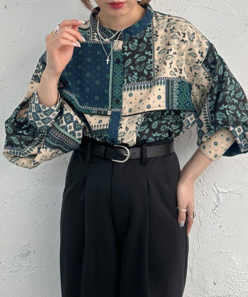 apres jour mignon(アプレジュールミニョン)の「バンドカラーアソート柄シャツ【ZOZOTOWN限定アイテム】(シャツ/ブラウス・レディース・ブラウン系その他/パープル系その他/グリーン系その他/ブルー系その他・フリー/X-LARGE)」の13枚目の写真