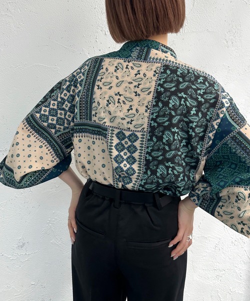 apres jour mignon(アプレジュールミニョン)の「バンドカラーアソート柄シャツ【ZOZOTOWN限定アイテム】(シャツ/ブラウス・レディース・ブラウン系その他/パープル系その他/グリーン系その他/ブルー系その他・フリー/X-LARGE)」の14枚目の写真