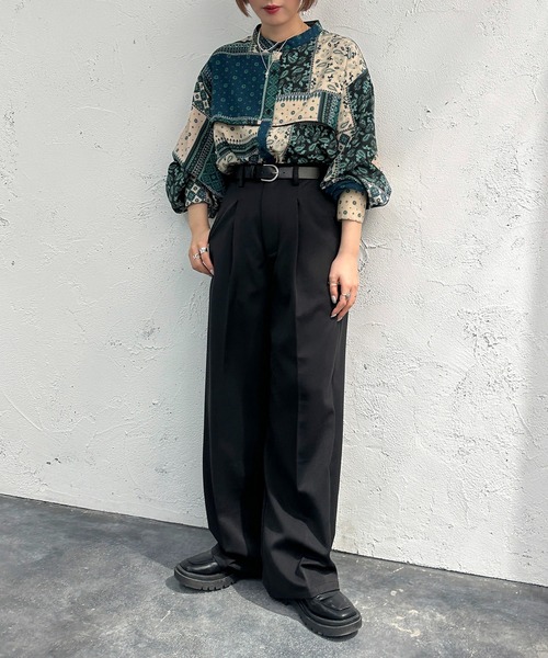 apres jour mignon(アプレジュールミニョン)の「バンドカラーアソート柄シャツ【ZOZOTOWN限定アイテム】(シャツ/ブラウス・レディース・ブラウン系その他/パープル系その他/グリーン系その他/ブルー系その他・フリー/X-LARGE)」の16枚目の写真