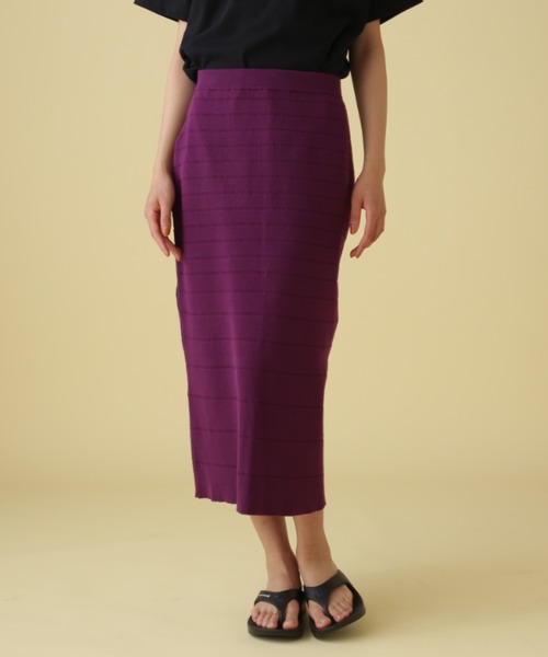 AVIREX（アヴィレックス）の「PANEL BORDER KNIT SKIRT/ パネルボーダーニットスカート（スカート・レディース・ネイビー/ブラウン/パープル・FREE）」の3枚目の写真