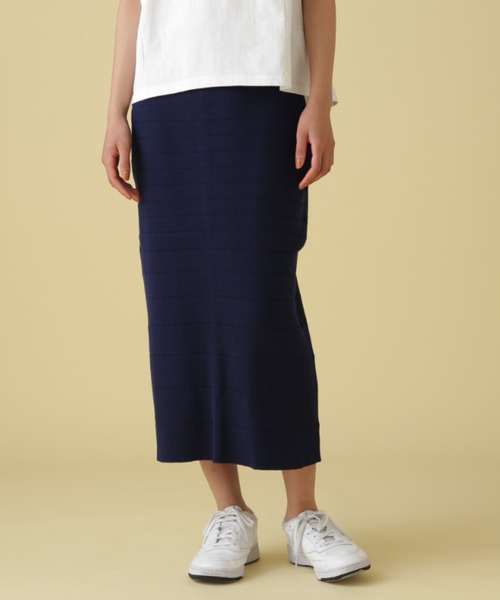 AVIREX（アヴィレックス）の「PANEL BORDER KNIT SKIRT/ パネルボーダーニットスカート（スカート・レディース・ネイビー/ブラウン/パープル・FREE）」の2枚目の写真