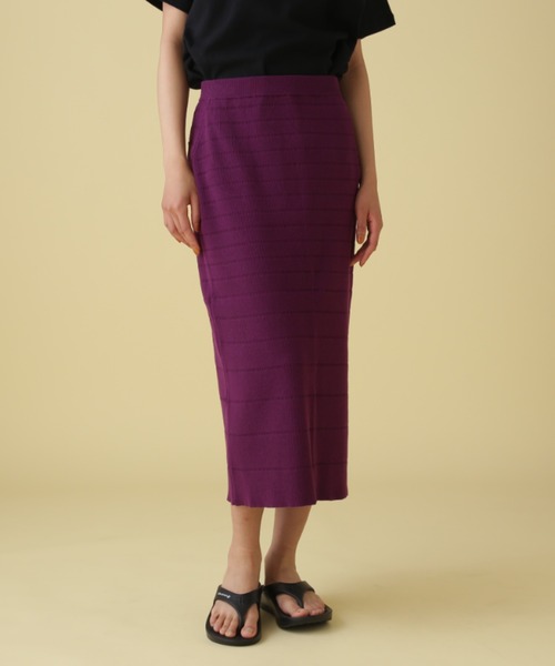 AVIREX（アヴィレックス）の「PANEL BORDER KNIT SKIRT/ パネルボーダーニットスカート（スカート・レディース・ネイビー/ブラウン/パープル・FREE）」の4枚目の写真