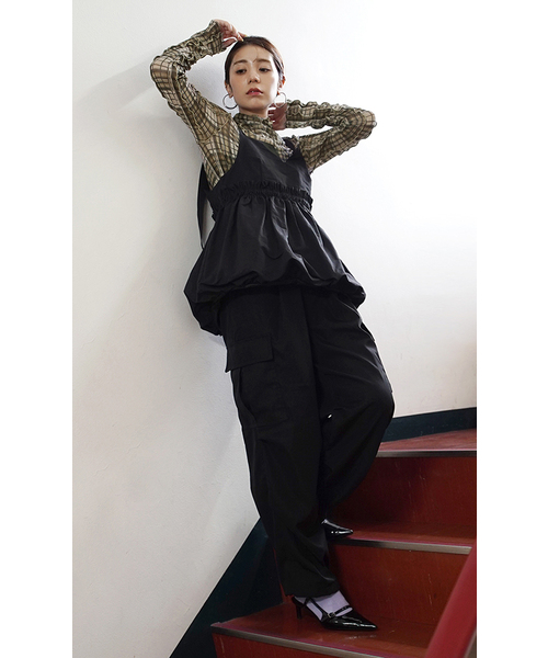 MIMIMEMETE（ミミメメット）の「シアーチェック柄 チュールカットソー（Tシャツ/カットソー・レディース・ライトアッシュグレー/カーキブラウン・M）」の21枚目の写真