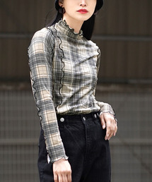 MIMIMEMETE | シアーチェック柄 チュールカットソー(Tシャツ/カットソー)