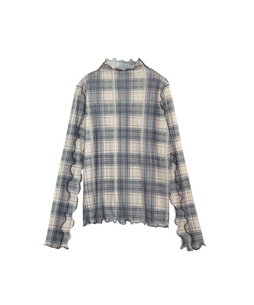 MIMIMEMETE（ミミメメット）の「シアーチェック柄 チュールカットソー（Tシャツ/カットソー・レディース・ライトアッシュグレー/カーキブラウン・M）」の4枚目の写真