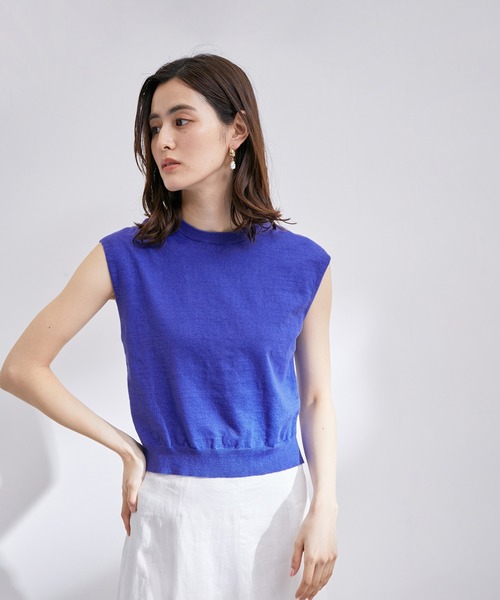 ROPE'（ロペ）の「【雑誌掲載】【洗える】リネンフレンチスリーブプルオーバー/アンサンブル対応（Tシャツ/カットソー・レディース・ブルー/ベージュ/ホワイト・38）」の3枚目の写真