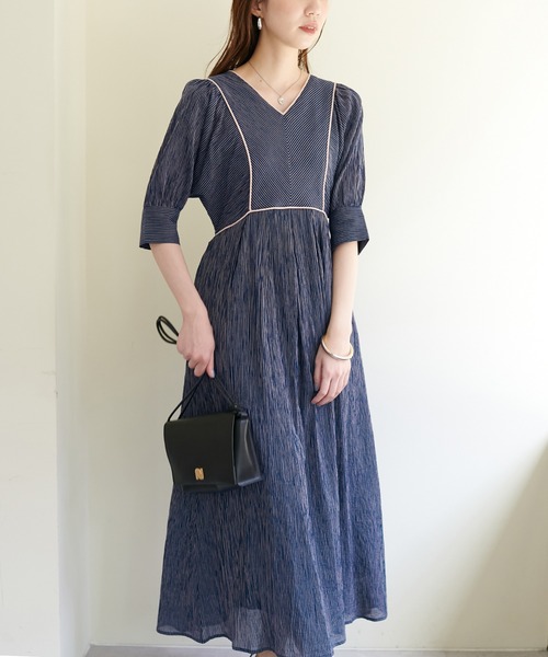 セール】細ストライプ配色コードワンピース（ワンピース）｜natural