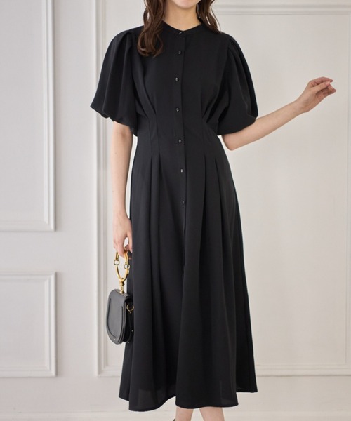 tocco closet（トッコ　クローゼット）の「【ZOZO限定】ウエストタックバルーンスリーブワンピース（ワンピース・レディース・ベージュ/ブラック/ブルー・M）」の4枚目の写真