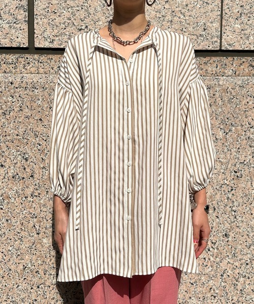 DouDou(ドゥドゥ)の「NEWストライプ2WAYブラウス(シャツ/ブラウス・レディース・ブラック/ベージュ・FREE)」の21枚目の写真