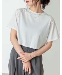 Re:EDIT | [接触冷感]コットンブレンドクロップド丈Tシャツ(Tシャツ/カットソー)