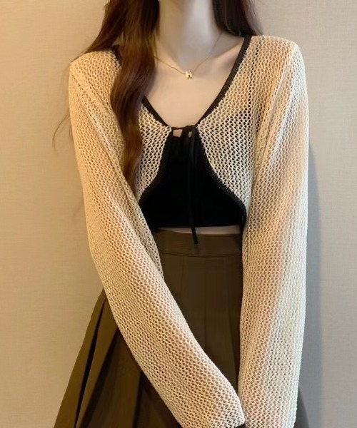 Sibra(シブラ)の「配色メッシュリボンカーディガン(カーディガン/ボレロ・レディース・ピンク/アイボリー/グリーン・M)」の11枚目の写真