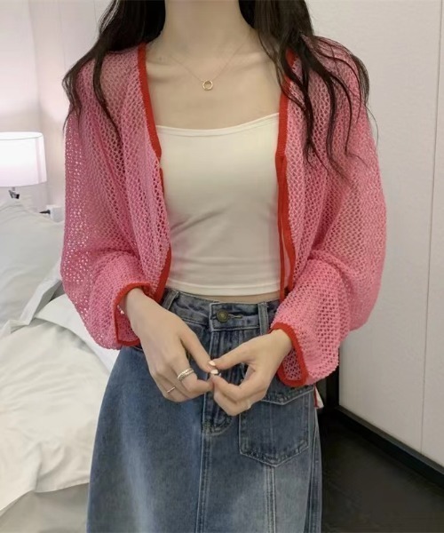 Sibra(シブラ)の「配色メッシュリボンカーディガン(カーディガン/ボレロ・レディース・ピンク/アイボリー/グリーン・M)」の17枚目の写真