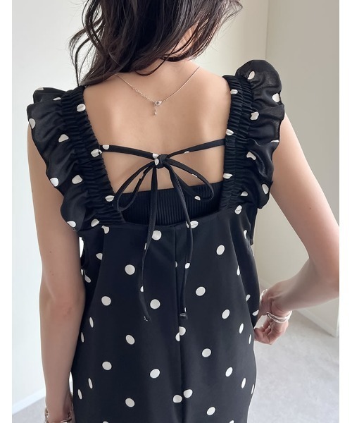 Re:EDIT（リエディ）の「[低身長サイズ有][洗濯機で洗える]フリルストラップスクエアネックオールインワン（つなぎ/オールインワン・レディース・ブラック/キャメル/グレイッシュベージュ/ブラック系その他・SHORT/MEDIUM/LARGE）」の12枚目の写真