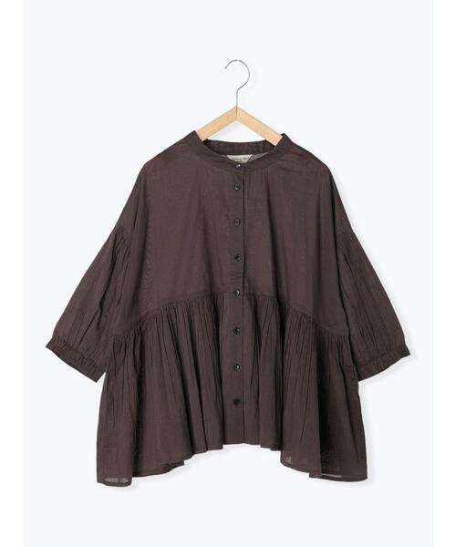 Samansa Mos2（サマンサ モスモス）の「インドボイル切替ギャザーブラウス（シャツ/ブラウス・レディース・グリーン/ベージュ/ブラウン/チャコールグレー・F）」の2枚目の写真
