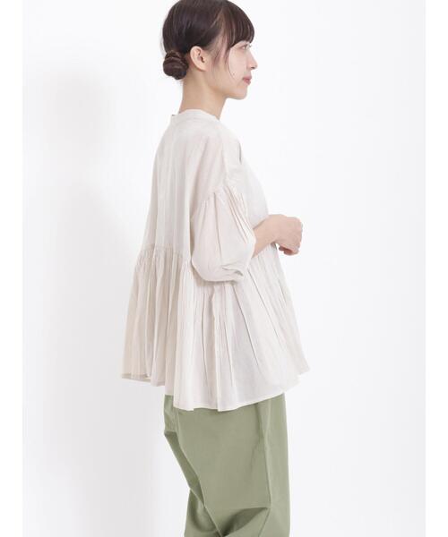 Samansa Mos2（サマンサ モスモス）の「インドボイル切替ギャザーブラウス（シャツ/ブラウス・レディース・グリーン/ベージュ/ブラウン/チャコールグレー・F）」の10枚目の写真