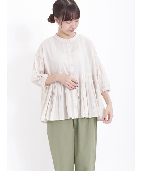 Samansa Mos2（サマンサ モスモス）の「インドボイル切替ギャザーブラウス（シャツ/ブラウス・レディース・グリーン/ベージュ/ブラウン/チャコールグレー・F）」の12枚目の写真