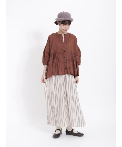 Samansa Mos2（サマンサ モスモス）の「インドボイル切替ギャザーブラウス（シャツ/ブラウス・レディース・グリーン/ベージュ/ブラウン/チャコールグレー・F）」の13枚目の写真