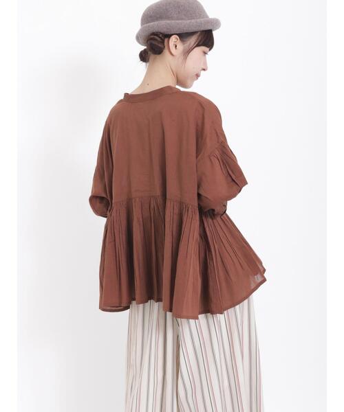 Samansa Mos2（サマンサ モスモス）の「インドボイル切替ギャザーブラウス（シャツ/ブラウス・レディース・グリーン/ベージュ/ブラウン/チャコールグレー・F）」の20枚目の写真