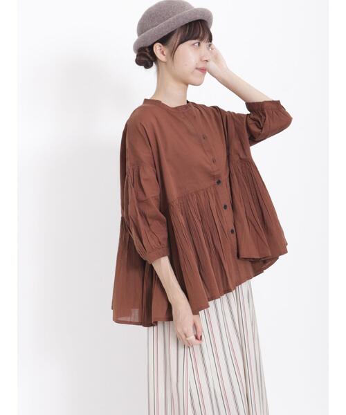 Samansa Mos2（サマンサ モスモス）の「インドボイル切替ギャザーブラウス（シャツ/ブラウス・レディース・グリーン/ベージュ/ブラウン/チャコールグレー・F）」の21枚目の写真