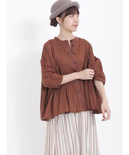 Samansa Mos2（サマンサ モスモス）の「インドボイル切替ギャザーブラウス（シャツ/ブラウス・レディース・グリーン/ベージュ/ブラウン/チャコールグレー・F）」の22枚目の写真