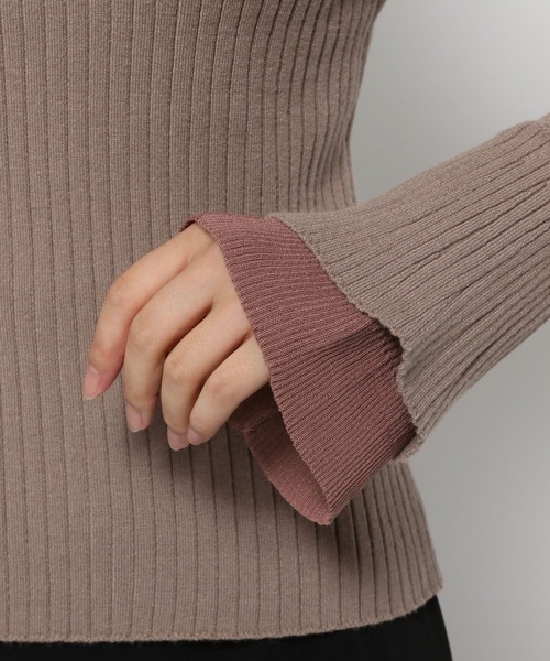 mysty woman（ミスティウーマン）の「レイヤードカラーフレアスリーブニット　978468（ニット/セーター・レディース・オフホワイト/ブラック/モカ・FREE）」の12枚目の写真