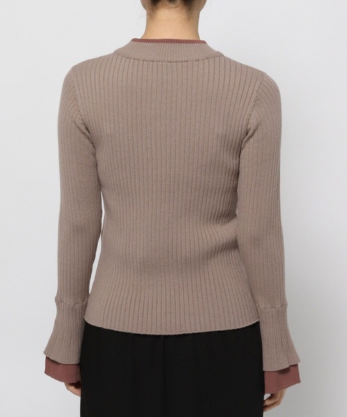 mysty woman（ミスティウーマン）の「レイヤードカラーフレアスリーブニット　978468（ニット/セーター・レディース・オフホワイト/ブラック/モカ・FREE）」の9枚目の写真