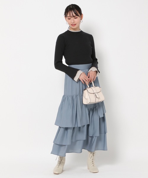 mysty woman（ミスティウーマン）の「レイヤードカラーフレアスリーブニット　978468（ニット/セーター・レディース・オフホワイト/ブラック/モカ・FREE）」の5枚目の写真