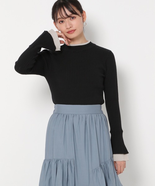 mysty woman（ミスティウーマン）の「レイヤードカラーフレアスリーブニット　978468（ニット/セーター・レディース・オフホワイト/ブラック/モカ・FREE）」の19枚目の写真