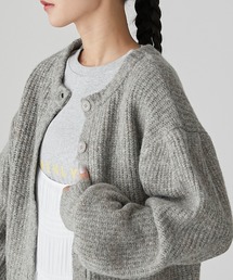 【forksy.】モヘアタッチミックスニットショート丈ボリュームスリーブカーディガン
