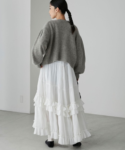 forksy.(フォルクシー)の「【forksy.】モヘアタッチミックスニットショート丈ボリュームスリーブカーディガン(カーディガン/ボレロ・レディース・グレー/グレイッシュベージュ/ブルーグリーン/イエロー/アイボリー・FREE)」の12枚目の写真
