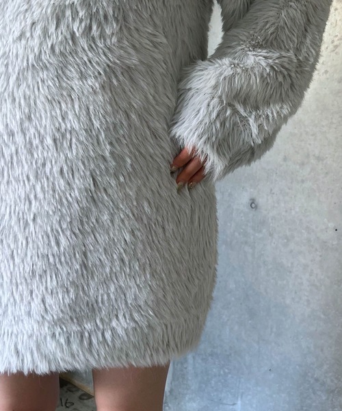 PAGEBOY（ページボーイ）の「フェザーニットミニワンピース（ワンピース・レディース・ライトグレー/ブラック・FREE）」の21枚目の写真