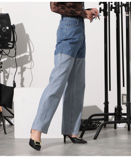 LATINA（ラティーナ）の「バイカラーデニムワイドパンツ（デニムパンツ・レディース・ブルー・S/M）」の2枚目の写真