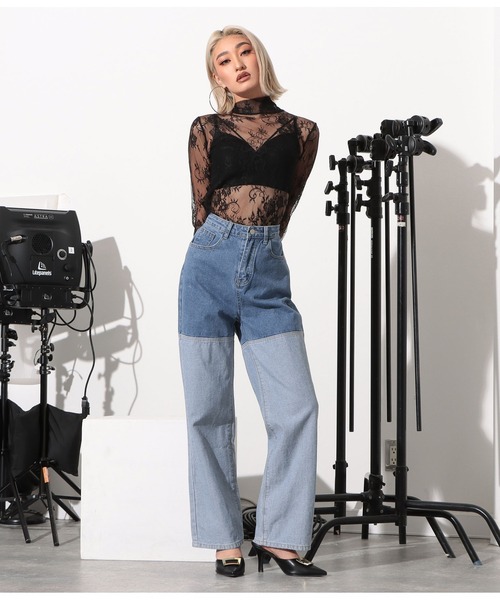 LATINA（ラティーナ）の「バイカラーデニムワイドパンツ（デニムパンツ・レディース・ブルー・S/M）」の4枚目の写真