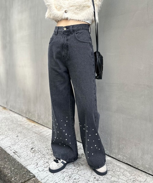 CIAOPANIC（チャオパニック）の「パールダメージフレアデニムパンツ（デニムパンツ・レディース・ブルー/ブラック・1/0）」の9枚目の写真