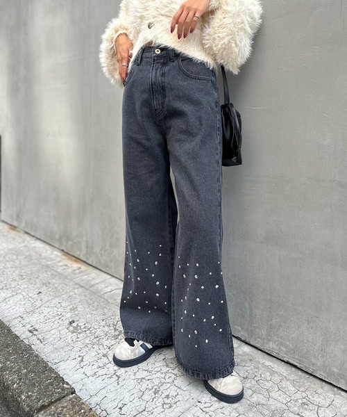 CIAOPANIC（チャオパニック）の「パールダメージフレアデニムパンツ（デニムパンツ・レディース・ブルー/ブラック・1/0）」の10枚目の写真